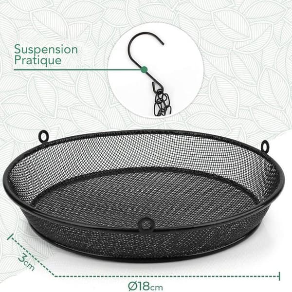 Hængende fuglefoderbræt - Udendørs metalfoderbræt - Diameter: 18 cm