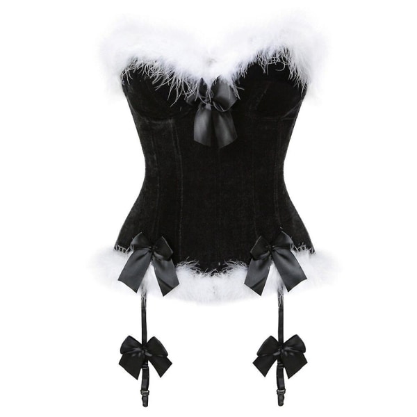 Kvinders julemandsundertøj Rød julekorset Babydoll Sæt Chemises Xmas Outfit Blonder Nattøj Juleundertøj Bustier Black XS