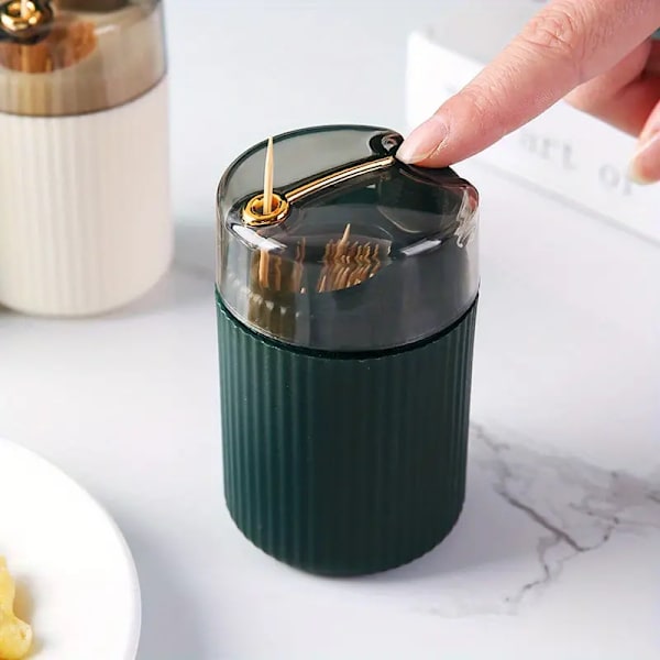 Användarvänlig snygg automatisk tandpetare dispenser - Hållbar plast, tryck-släpp design för enkel åtkomst mörkgrön