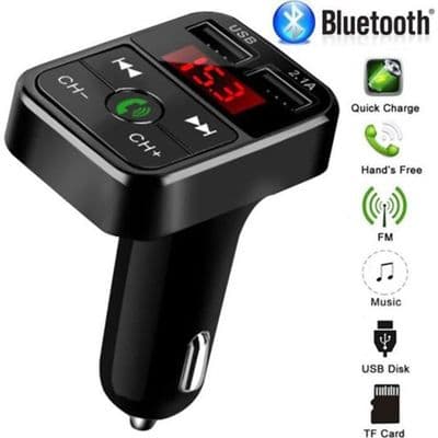 Bluetooth FM-sender - Radioadapter - USB-oplader - MP3-afspiller - Håndfri - Sort
