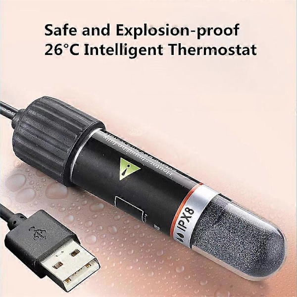 10W USB Mini Akvarievarmer 26 Grader Konstant Temperatur Nedsenkbar Liten Akvarium Varmestav Temperaturkontroller
