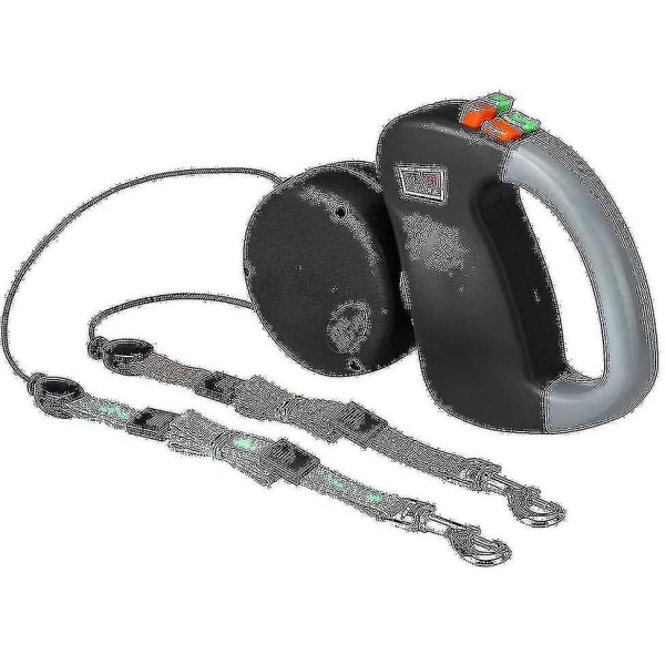 Dobbel Dobbel Leash for Hunder, Inntrekkbar Hundeleash Dobbel Leash for To Hunder Hundeleash 2 Hunder Dobbel Leash, svart