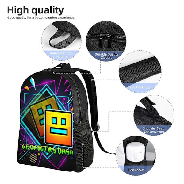 i1176 Geometry Dash Ryggsäckar Casual Daypacks Student Book Bag Tryck Satchel Rucksack Lätt Skolväska