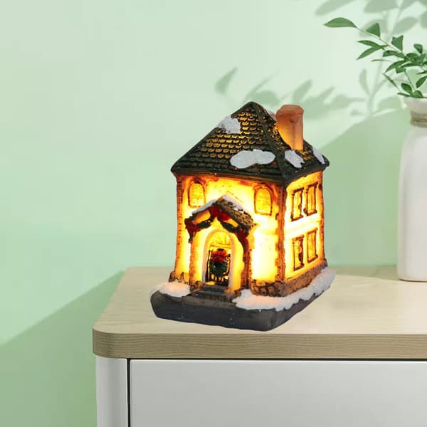4 stk. Lysende Julepynt LED Hus Miniaturehus Med Kalender