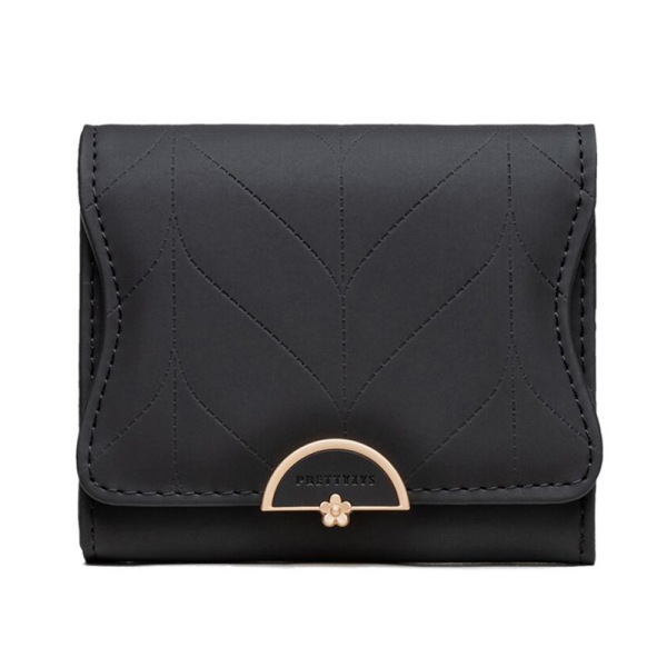 Enkel og stilig ensfarget kort lommebok med stor kapasitet black