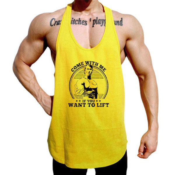 Fitness för män Gul--M storlek Sportträning Bodybuilding Ärmlösa T-shirt hängslen