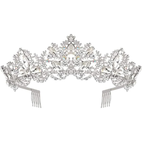 Krystall krone, kobber zirconia rhinestone tiara innlagt med krystallblomster