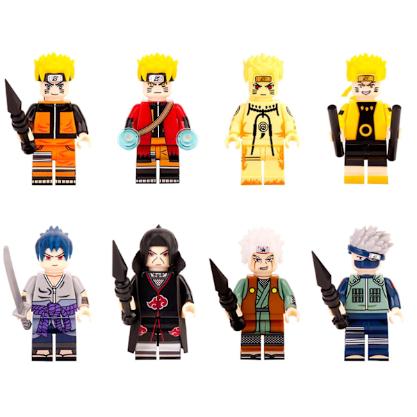 8 stk Byggeklodser DIY Børnelegetøj Mursten Actionfigur Tegneserie Naruto Samleobjekt