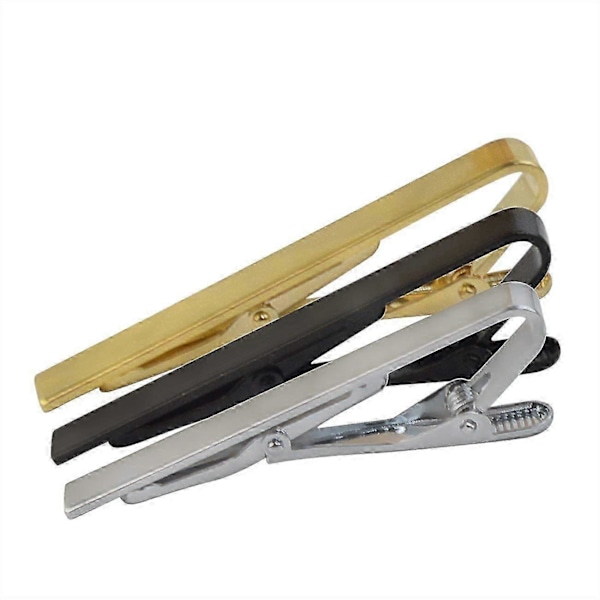 3-delat slipsnål & knappnålsset för män, silver/guld/svarta slipsclips (5,6 cm)