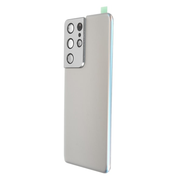 Bakre glassdør for telefon, erstatning med forhåndsinstallert kamerarammetape for Galaxy S21 Ultra 5G Sølv