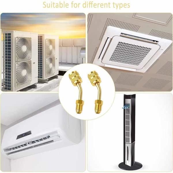 R410A Stikadapter til Aircondition, Vinklet, 4 Stk, Stabil Messingstik til Aircondition og Service