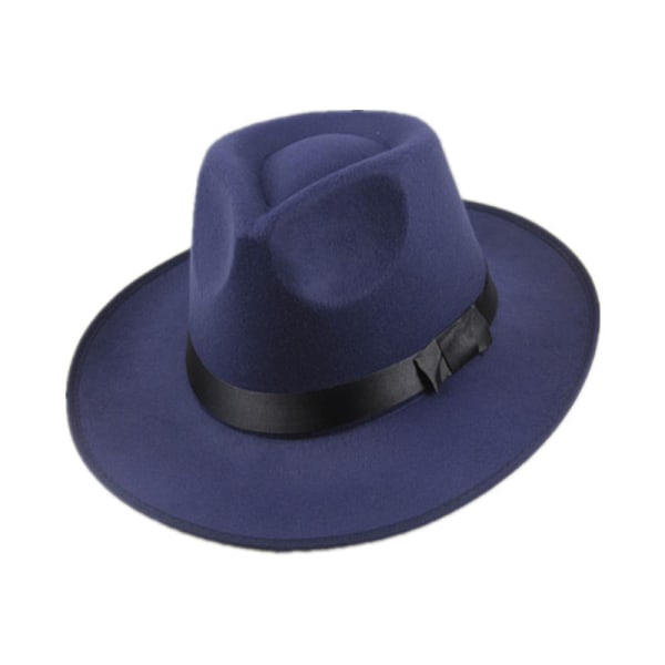 Visirhat Herre og Dame Top Hat Hard Filt Bred Skygge Efterårsblå Retro Hat Filt Hat Jazz Hat Navy