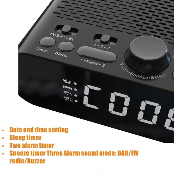 DAB-A5 LED-Display Sängbords DAB/FM Klockradio med Bluetooth-högtalare, EU-version