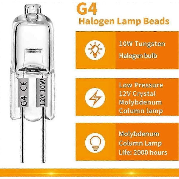 20 st 12V 10W G4 Halogenlampor, Varmvitt Klar Kapsel, Lämplig för Spis, Signal- & Spårbelysning