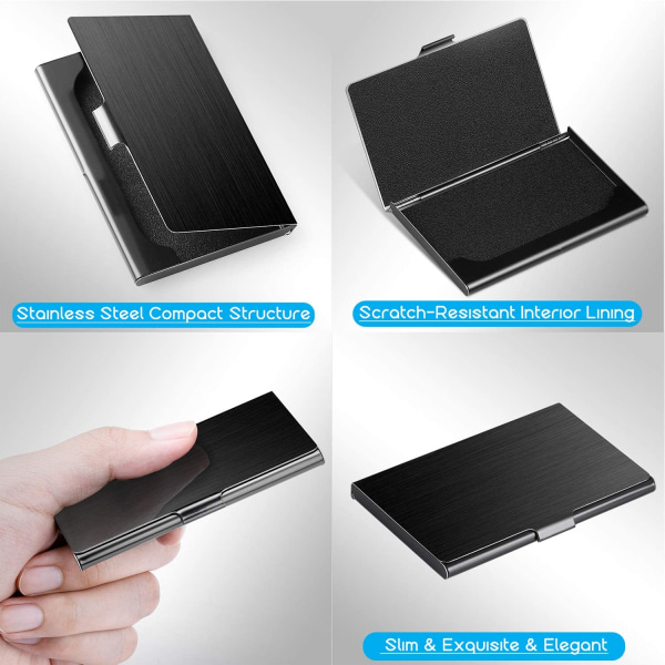 Metallinen käyntikorttikotelo, Pocket Slim -käyntikorttilompakko, 3,7 x 2,3 x 0,3 tuumaa, musta