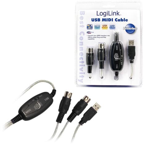 USB MIDI-interfaceadapterkabel Ind/Ud Tastatur/PC Audioforlænger