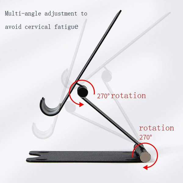 Sports Telefonstativholder, Skrivebordsstativ for Mobiltelefon og Nettbrett med Justerbar Vinkel 135x90x55mm(svart)