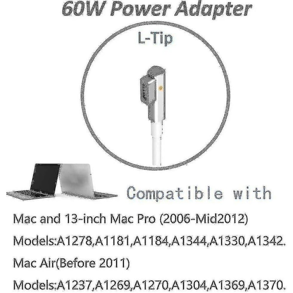 2024 60w Macbook Pro-oplader - Udskiftning 60w L-tip Macbook-oplader til gammel Macbook Pro 13 tommer - Universal strømadapter kompatibel med Macbook Pro