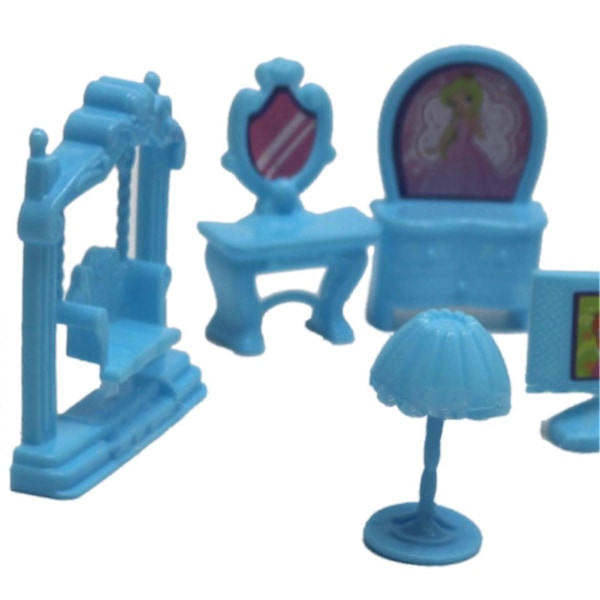 8 st Dockskåps Sovrumsmöbler Tillbehör Multifunktionell Miniatyr Dockskåps Sminkbord Set