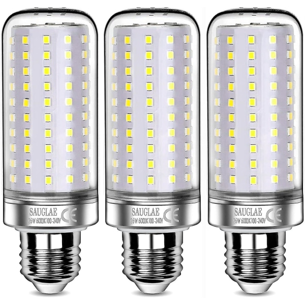 26w led-glödlampor, 200w ekvivalent glödlampa, 3000lm, 6000k Cool White, E27 Edison-skruvlampor, 3-pack [energiklass E]