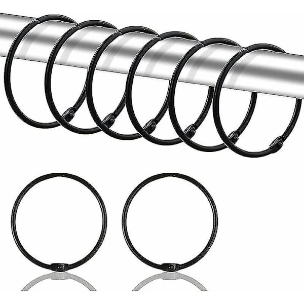 24 stk. 50mm runde gardinringe - Metalgardinklips til gardiner og gardinstænger (sort)