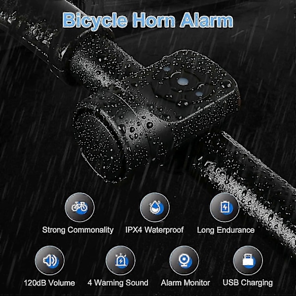 Elcykelhorn, Cykelhorn Alarm 120db, Ipx4 Vattentät Elcykelklocka Med Alarm, 4 Ringlägen - Bra