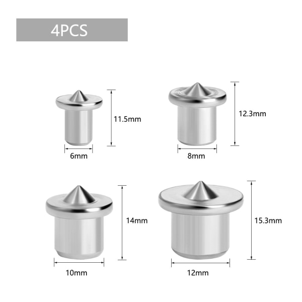 Runde spisser for treankler, for posisjonering av møbelpaneler Runde spisser - 6/8/10/12 mm, 4 stk
