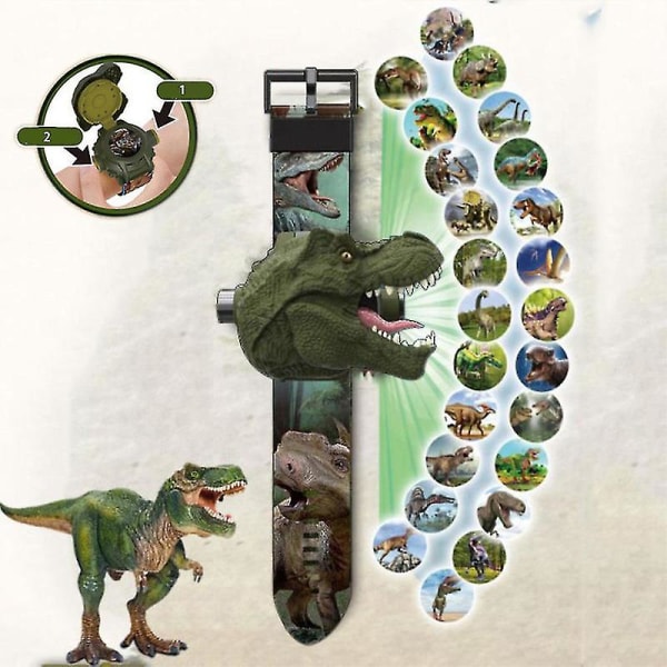 Dinosaurprojeksjonsklokke for barn med 24 mønstre digital klokke med lokk Læreleker