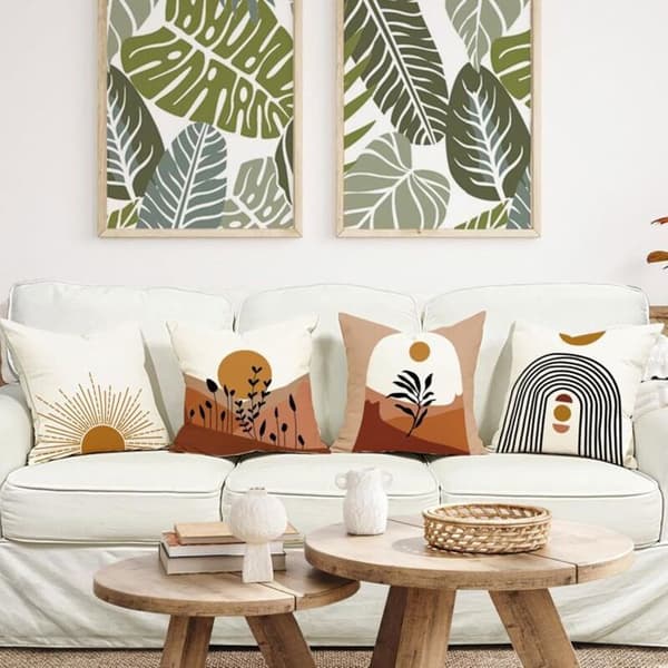 Kuddfodral 45x45 cm - Akvarell blommönster - Bomull och linne - 4-pack