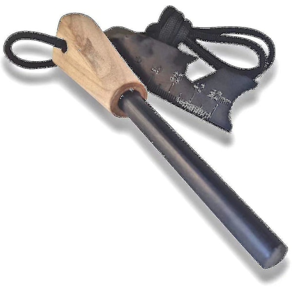 Ildstarter Tyk Bushcraft Ildstål Med Håndlavet Træhåndtag 12.000-20.000 Slag Traditionel Overlevelses Ferro Rod | Halsbånd (brun)