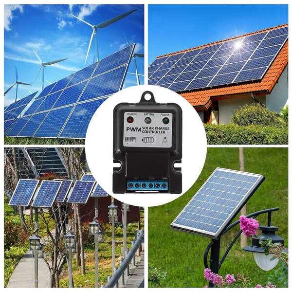 6V 12V 10A Auto Solcellepanel Ladekontroller Batterilader Regulator (Svart)