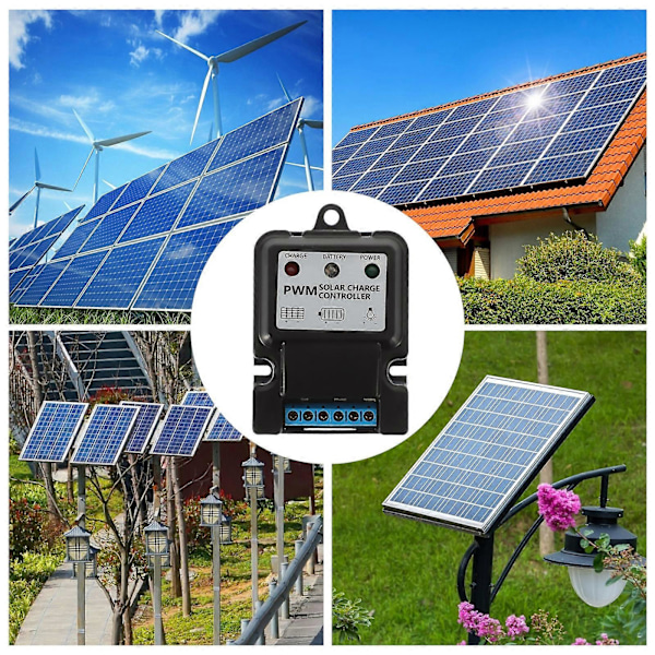 6V 12V 10A Auto Solpanel Ladecontroller Batterioplader Regulator (Sort)