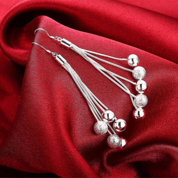 18 tommer Fine 925 Stempel Sølvfarge Frynsede perler halskjede øredobber Smykkesett for kvinner Mote Fest bryllupsgaver