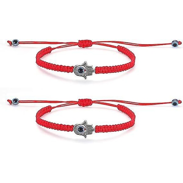 2PCS Evil Eye Bracelets Set for Women Girls Red Black Thread Braided Hamsa Hand of Fatima Amulet Bracelets Lucky Jewelry