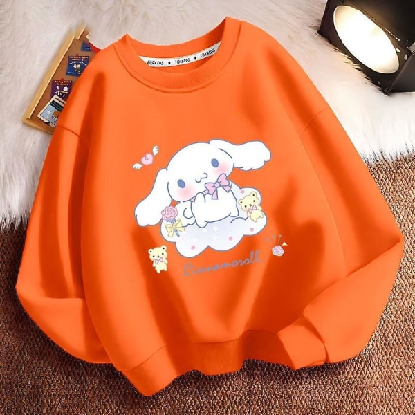 Nya härliga Sanrioed barnhuvtröjor Kawaii Anime Tecknad Cinnamoroll Pojkar Flickor Bomullströja Höst Barn Pullover Presenter orange xiong 90(75-85cm)