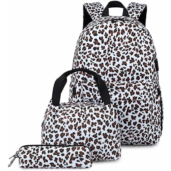 3 Pack Women's Backpack Leopard Print School Bag Set Large Capacity Backpack