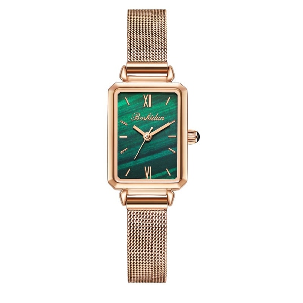 Dameur Malakitgrøn Simple Art Firkantet lille urskive Lille grønt ur（Guld）