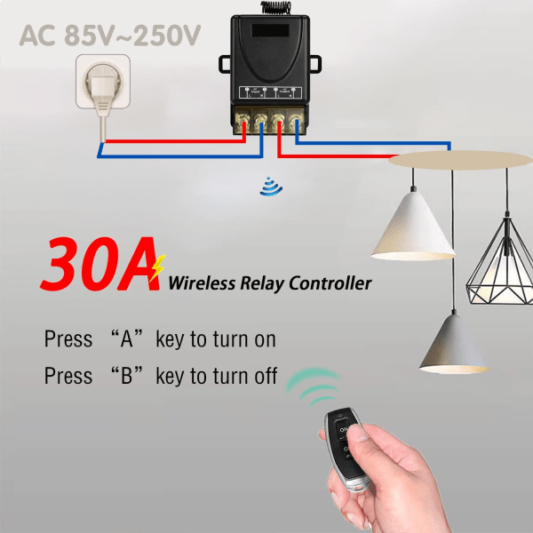 Høyeffekt 433Mhz trådløs fjernkontroll, AC85~250V RF fjernkontroll, for belysning, vannpumpe, husholdningsapparater, landbruksvanning etc.