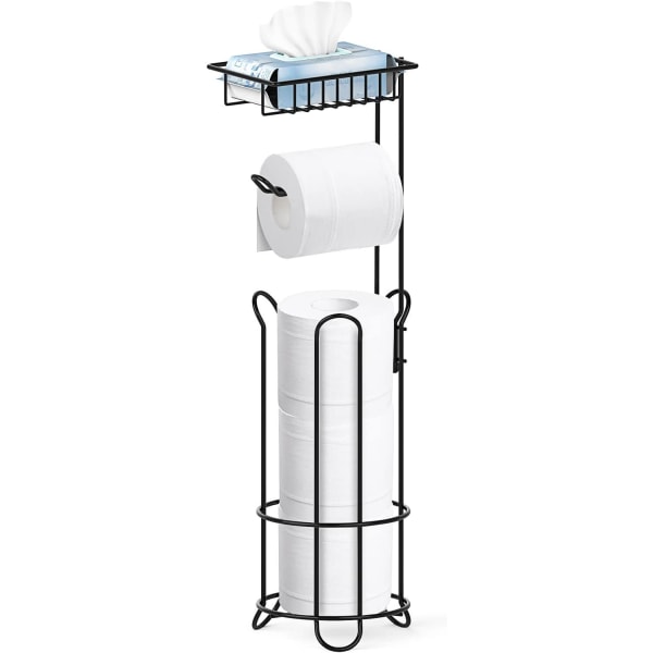 Svart Vertikal Avtagbar Fristående Toalettpappershållare 3 Roll Dispenser med våtservetthållare