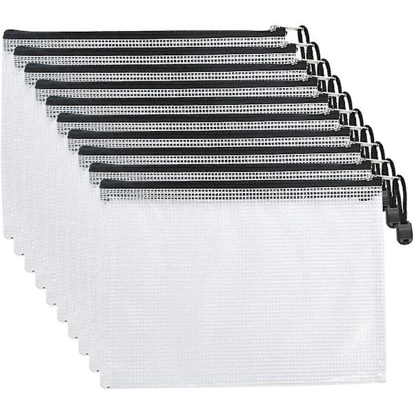 A5-ficka med dragkedja, dokumentficka med dragkedja, transparent mapp, PVC-portfölj med svart dragkedja för mappar, papper, dokument - 10 st A5