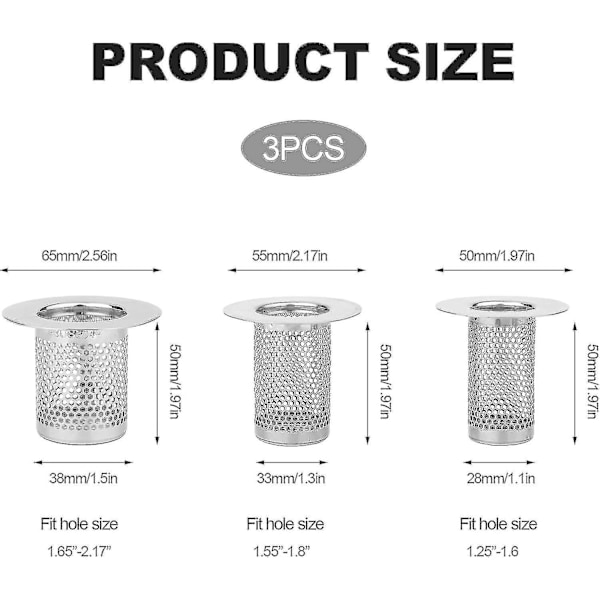 3 kpl ammeen viemärisuojaa, hiustenkerääjä suihkuviemäri ruostumaton teräs syvä hiustenkerääjä hiussuodatin suihkuviemärin suodatin lavuaarin siivilälle, amme