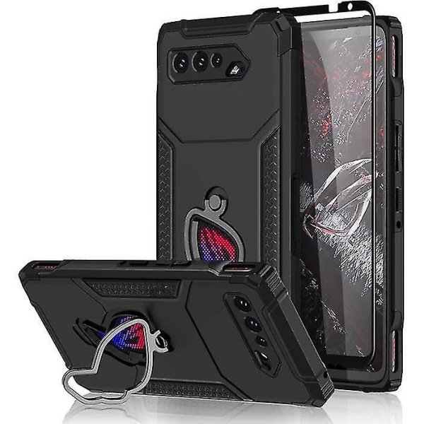 Asus Rog Phone 5 Case Rog Phone 5s Metal Kickstand Blød Tpu Silikone Anti-chok Anti-ridse med hærdet glas Blackac