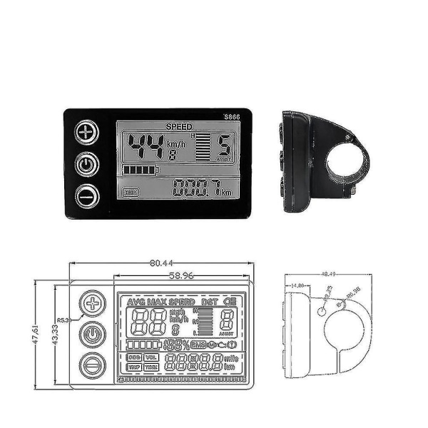 S866 Elektrisk Cykel Lcd Display 24v 36v 48v E-cykel Elektrisk Scooter Display Meter Kontrolpanel Med Vandtæt Stik