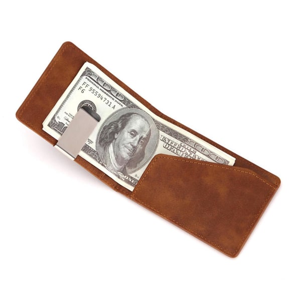 Mænds PU-læder Creative Wallet Flip Mænds Dollar Clip Kort kortholder Coffee