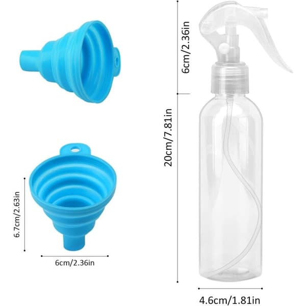 Set med 5 sprayflaskor med hopfällbar tratt - 200 ml - Plast - För växter, hår, rengöring, kosmetika