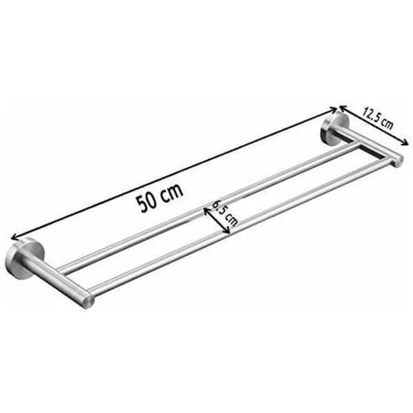 Dobbel håndklestang, veggmontert, SUS 304 børstet rustfritt stål, 50 cm.