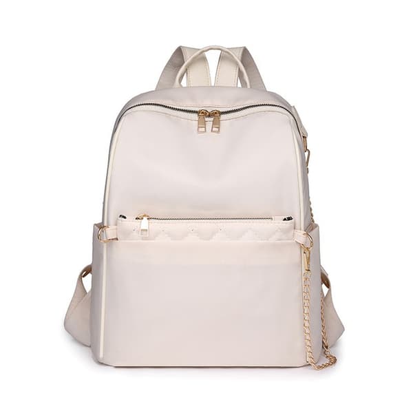 Black Nylon Backpack with Embroidery Details White