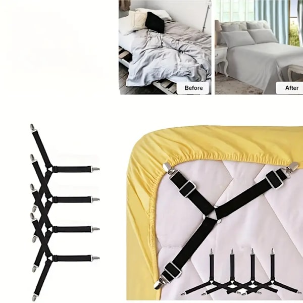 4 stk trekant dynefiksere, metallklips justerbar elastisk sofa pute dyne seng, praktiske usynlige sklisikre sikkerhetsstropper hvite
