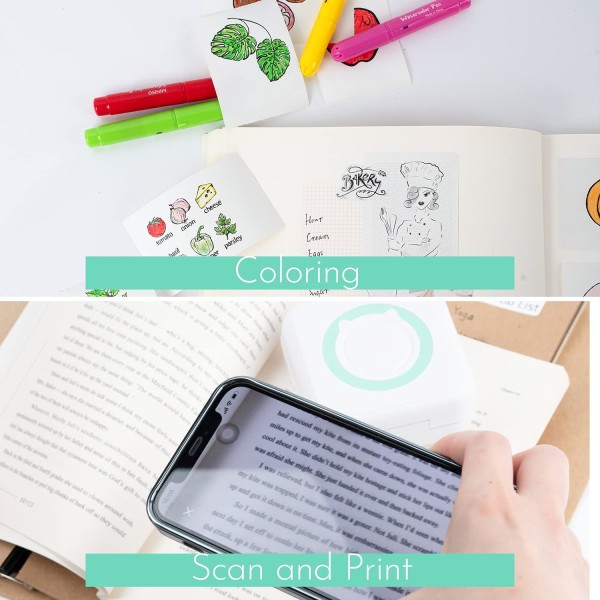 Mini thermal fotoskrivare Arbeta med Bluetooth för iPhone och Android-telefon, levereras med 1 rullar skrivarpapper