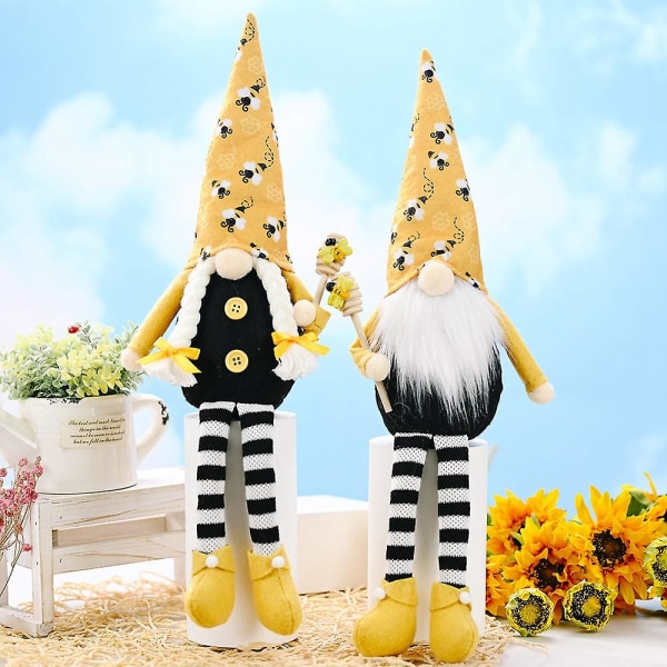 2 kpl pitkät jalat Bee Gnome skandinaavinen Tomte Nisse ruotsalainen kasvoton nukke mehiläinen koriste kotipöydälle
